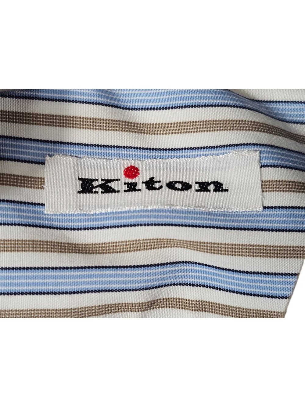 Kiton Button-Up Long-Sleeve Striped Shirt Size 17 Blue Brown White